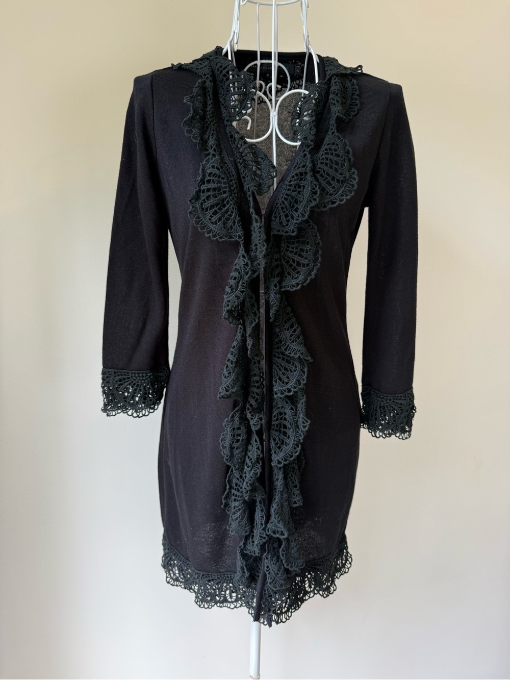 Marc by Marc Jacobs Black Wool Ruffle Lace Cardigan Size 2